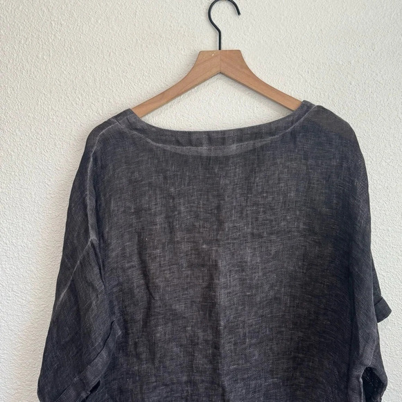 Fenini Women's Medium 100% Linen Blouse Boxy Loose Knit Boho Grey Artsy Texture - Picture 6 of 9